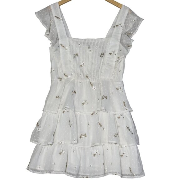 Adelyn Rae White Gold Embroidered Swiss Dot Tiered Ruffle Mini Dress Size L NEW! - Picture 2 of 16